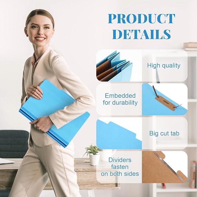 Skyygemm 24 Pcs Classification Folder Letter Size, 3 Divider File,Blue | Back to School Folder Supplies, Pressboard File with Fastener, Expanding Organizer Bulk for Teacher, Office, Employee, Staff - Image 3