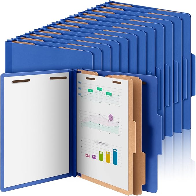 Skyygemm 60 Pcs Classification Folders Letter Size, 2 Divider Pressboard File Folders with 3. 5 Inch Expansion, 2 Prongs Fastener, Heavy Duty Office File Organizers for Teachers, Medical (Dark Blue) by Skyygemm