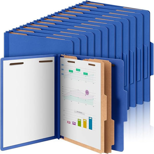 Skyygemm 48 Pcs Classification Folders Letter Size, 2 Divider Pressboard File Folders with 3. 5 Inch Expansion, 2 Prongs Fastener, Heavy Duty Office File Organizers for Teachers, Medical (Dark Blue) by Skyygemm