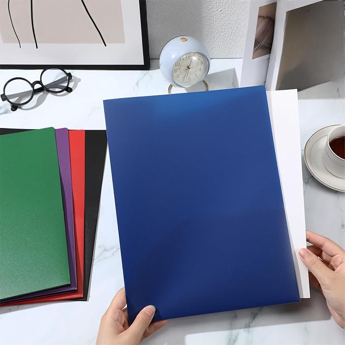 Patelai 50 Pack Plastic Folders with Pocket Bulk 2 Pocket Heavy Duty Letter Size Folders Business Card Holder for School Office File(Multi Colors) - Image 4
