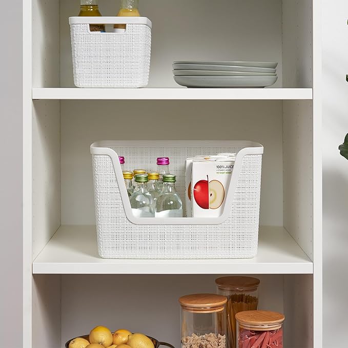 Curver Set of 4 Large 18L Easy Access Jute Decorative Plastic Organization and Storage Baskets - Perfect Bins for Home Office, Closet Shelves, Kitchen Pantry and All Bedroom Essentials, White - Image 5