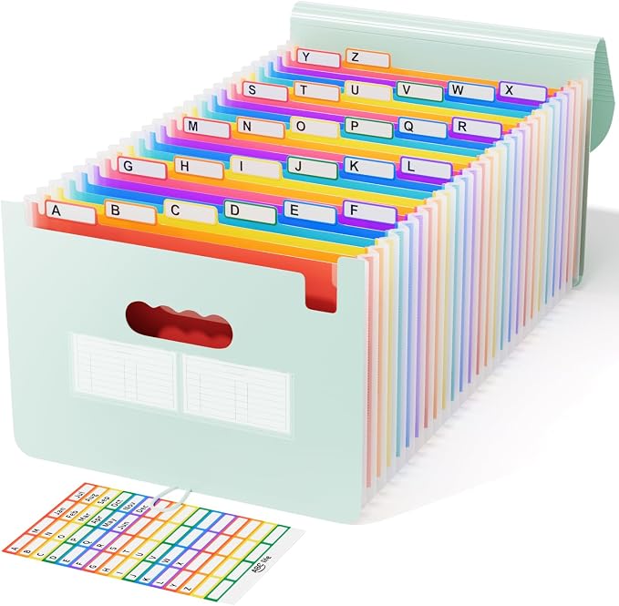 ABC life 26-Pocket Accordion File Organizer, Expanding File Folder | Letter/A4 Size, Plastic Monthly Bill & Tax Receipt Holder with A-Z Tabs for Home, Office, Classroom - Sage Green by ABClife