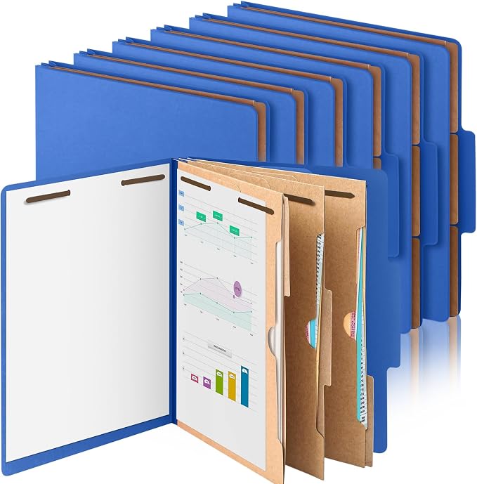 Skyygemm 12 Pcs Classification Folders 3 Pocket Dividers Letter Size Employee File Folder with 2 Prong Fasteners 2 in Expansion Pressboard Medical Document Organizers Bulk for School Office(Dark Blue) by Skyygemm