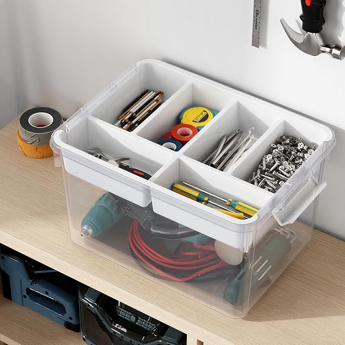 20Qt Stackable Storage Bin with Lid Tray Craft Box Organizer, 1Pack,WH | Clear Plastic Latching Boxes Organizers with Dividers Portable Containers for Arts & Crafts, Home Office Classroom Car Trunk - Image 7