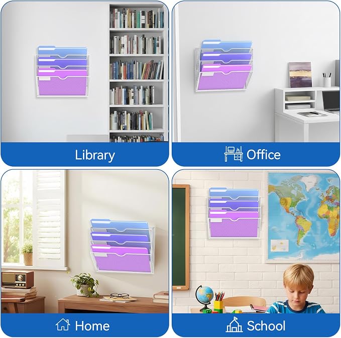 3-Tier Wall File Organizer, Hanging File Organizer, White | Wall-mounted mail storage holds papers, folders, files, clipboards and magazines, assembly required for office or home use. - Image 5