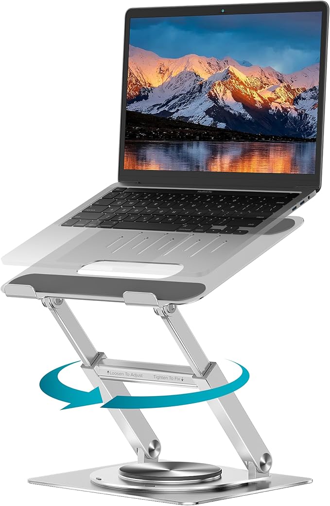 Lifelong 360 Rotating Adjustable Laptop Stand, 16" Tall Riser - Silver | Ergonomic Computer Stand with Swivel Base for 10-17" MacBook Pro & All Laptops- Portable Standing Desk Converter by LIFELONG