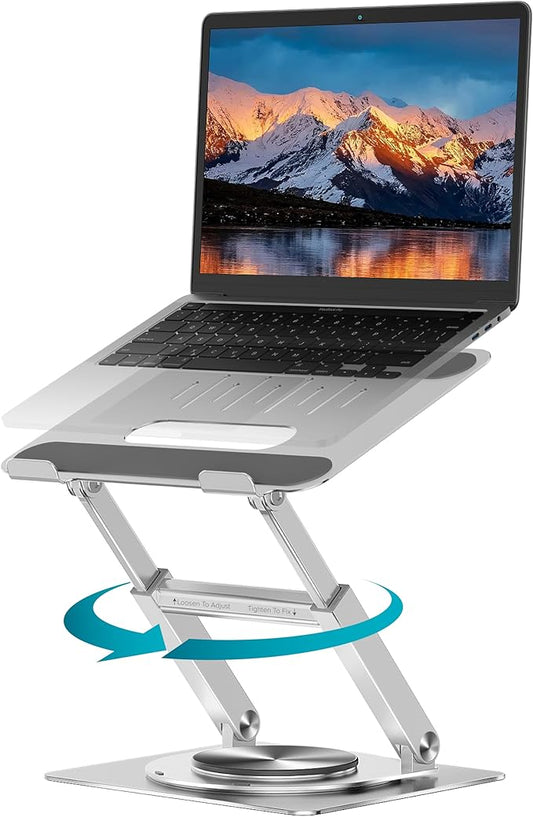 Lifelong 360 Rotating Adjustable Laptop Stand, 16" Tall Riser - Silver | Ergonomic Computer Stand with Swivel Base for 10-17" MacBook Pro & All Laptops- Portable Standing Desk Converter by LIFELONG