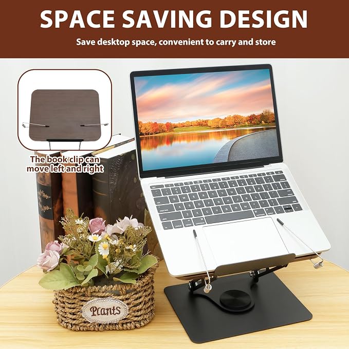 Book Stand for Reading Adjustable Book Holder with 360° Rotating Base Foldable Cookbook Stands for Home Office Kitchen Traveling Display Stand for Textbook, Recipe, Magazine,Tablet - Image 4