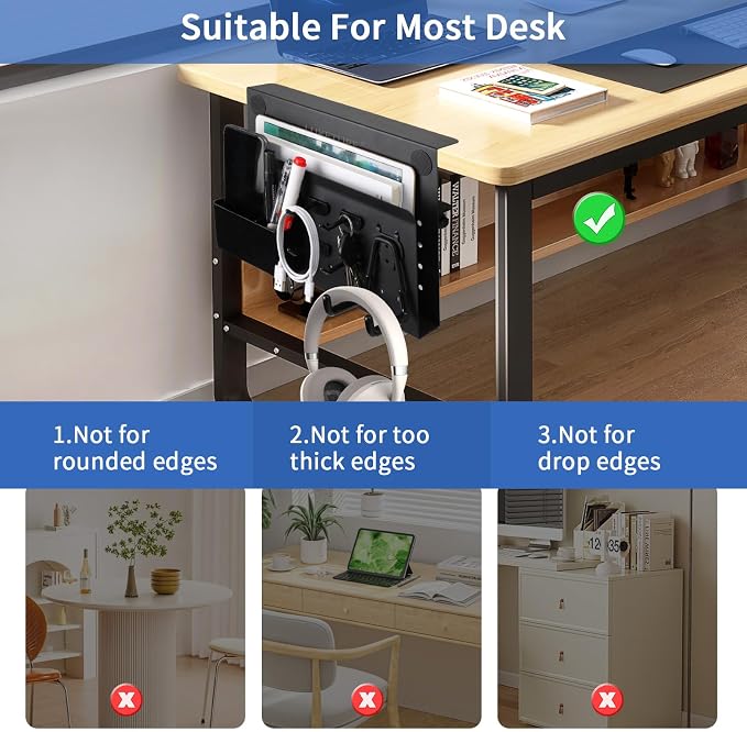 LUKETURE Desk Side Storage, No Drill Laptop Side Desk Mount, Steel Hanging Organizer, with Pegboard Accessories, Clamp on Laptop Holder for Office and Home, Fits Flat Edge Tables 0.3" to 2.8" - Image 8