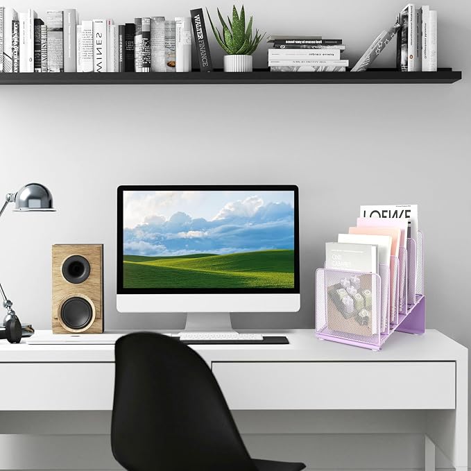 LEKETREE Purple File Organizer for Desk, Desk Organizer with 5-Section Vertical File Rack, File Folder Organizer (Purple) - Image 5
