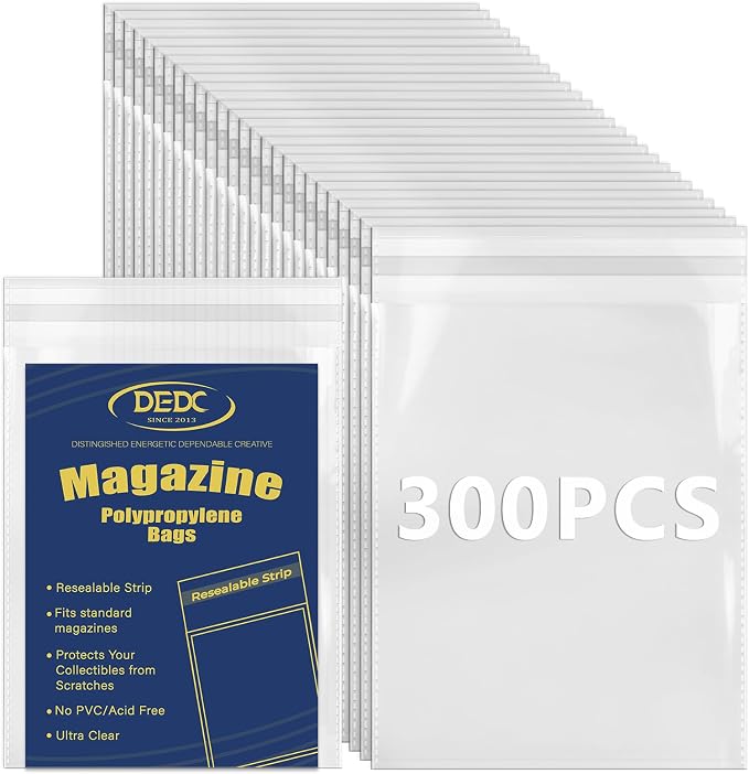 300 Pcs Clear Magazine & Comic Book Protector Sleeves Only - Bulk Plastic Sleeves for Archivists, Sellers, and Large Collections (23x30cm) by DEDC