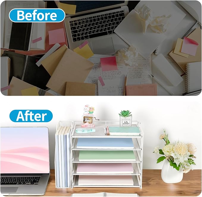AUPSEN Desk Organizers and Accessories, 5-Tier Desktop Paper File Organizer with Removable File Holder, Desk Accessories & Workspace Organization for Home Office Supplies (White) - Image 5
