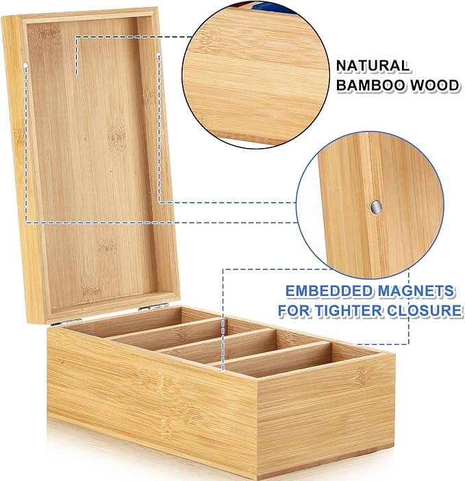 3 x 5 Inch Index Card Holder Set, Bamboo Organizer Box with 50 Dividers & 2 Sheets Alphabet Number Stickers File Note Holders, Holds 1200 Cards for Office Business Home Kitchen, Wooden Color - Image 3