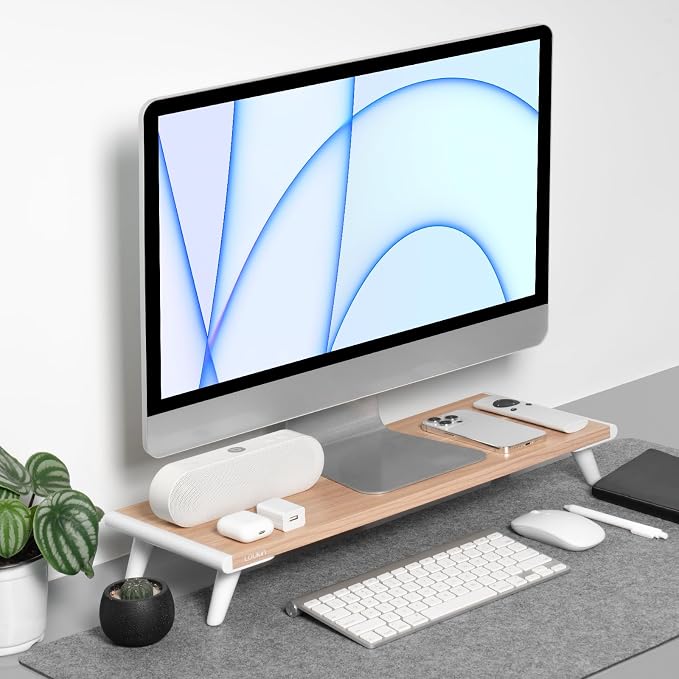 loukin Monitor Stand Riser for Desk, 22.4" × 8.2" Computer Stand, Wood | Supports 22 lb, No Installation Required, Water-Resistant Surface, Fits Laptops and Printers, Ergonomic Design - Image 6