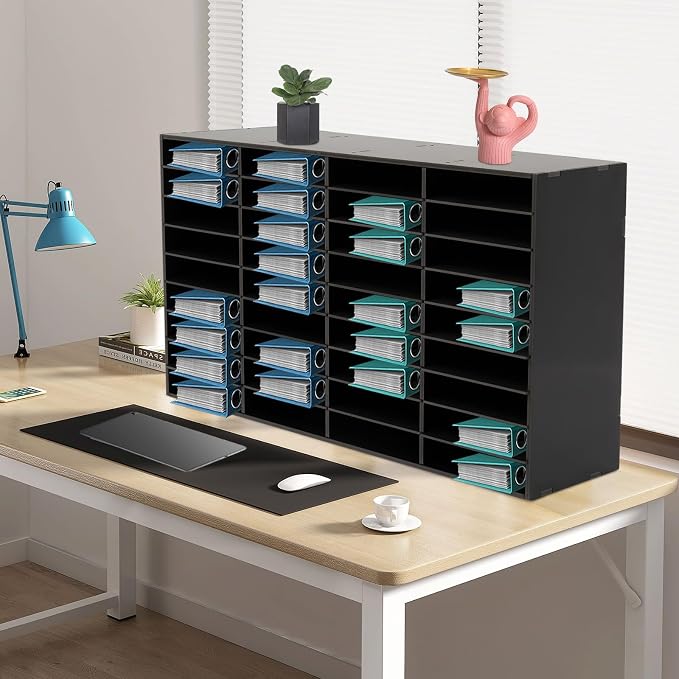 Literature Organizer, Desktop File Sorter Mail Center, Paper Storage Cabinet with 36 Slots Compartments for Home School Office (36 Slots Black) - Image 4