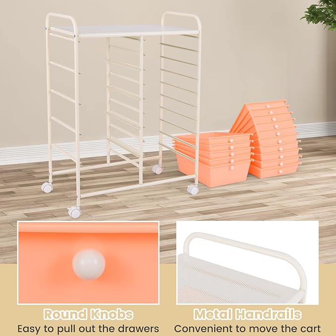 GOFLAME 15-Drawer Rolling Storage Cart, Craft Storage Cart with Removable Drawers & Lockable Wheels, Art Cart Supply Storage Organizer for Home Office Classroom, Peach Fuzz - Image 6