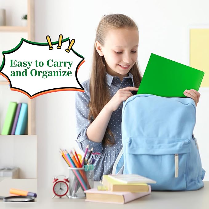 60-Pack Plastic Folders with Pockets and Prongs,2-Pocket Poly Folders with 3 Fasteners Holds 8-1/2" x 11" Paper for School/Office/Home, Green - Image 4