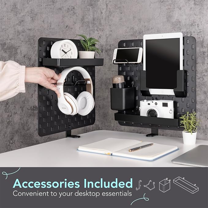 EHO Clamp-On Desk Pegboard, 2Pack (Combined Size 27 x 14 inch) Privacy Divider, Desk Partition Panel, No-Drill Desk Mounted Peg Board Organizer for Office, Gaming, Home, Black - Image 7
