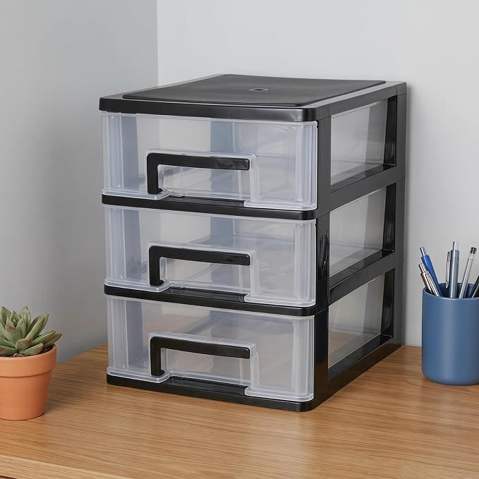 Angoily 3 Tier Plastic Drawer Type Closet, Plastic Home Office Storage Organizer, Makeup Organizer Storage Station Cube, Cosmetics Jewelry Storage Box for Home, Dorm, Office (8.46x5.90x5.12 Inch) - Image 4