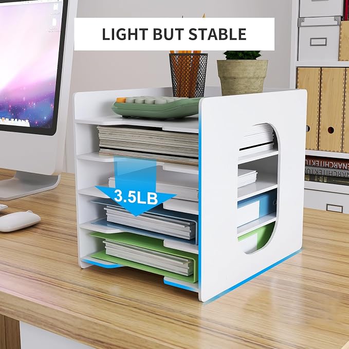 Natwind 5-Tier Office File Organizer For Desk,Paper Sorter,White | Desktop Storage For Office Supplies,Document Storage Rack,Letter Tray For Home,Office,Classroom Document Holder - Image 4