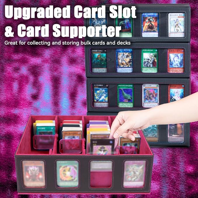 4-Row 3000+ Trading Card Storage Box for MTG, Card Deck Box with Snap-fit Design, 4 Card Sleeves, 8 Stoppers, 24 Dividers (4-Rows Black-Red) - Image 7