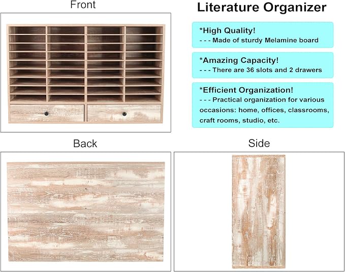 Mail Sorter Organizer, Wood Literature Organizer, Student Mailbox for Classroom, Desktop Bill Paper Organizer for Office Home School, 38 Compartments, Retro White - Image 3