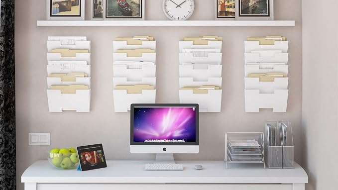 Wallniture Lisbon 15-Tier Wall Mounted File Holder and Desk Organizer, Metal White Office Organization and Storage Rack - Image 4