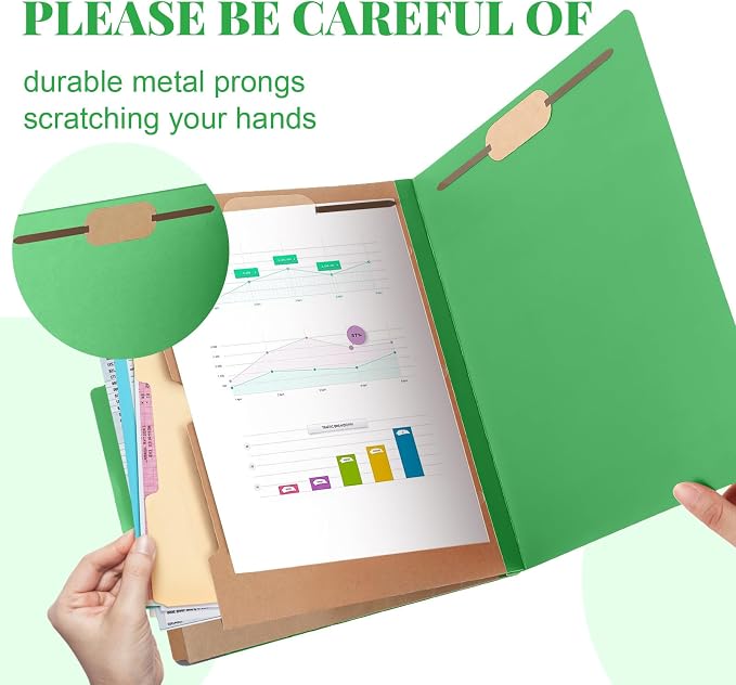 24 Pcs Skyygemm Classification Folder Letter Size, 2 Pocket File,Green | Back to School Supplies, File Organizer with Fastener, Expanding File Organizer Bulk for Office Employee, Staff, Teacher - Image 3