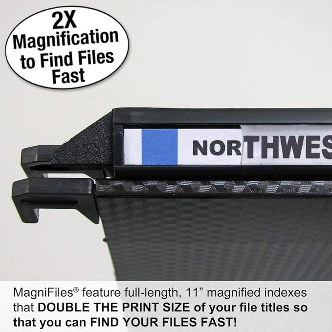 Ultimate Office MagniFile 1" Box-Bottom Hanging File Folders, Set 8 Black | Extra-capacity letter size + bungee for bulky files. 11" Magnified Lens DOUBLES The Size of File Titles to FIND FILES FAST. - Image 4