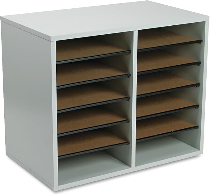Safco Literature Organizer, 12 Compartments, Office and Classroom Mailbox with Adjustable Shelves, Wood Paper and Mail Sorter, Gray - Image 4