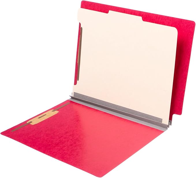 TAB Pressboard Classification Folder - End Tab, 1 Divider, 4 Fasteners, 2" Expansion, Letter Size - Executive Red, 25/Box by TAB+Products+Co+LLC