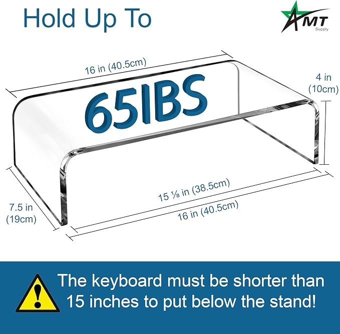 AMT 16 Inch Acrylic Laptop Monitor Stand, Computer Riser with Cat Keyboard Protector, Space-Saving Design, Extra Storage, Clear Shelf - Ideal for Monitors, Laptops, Printers, Desktop Decor - Image 3