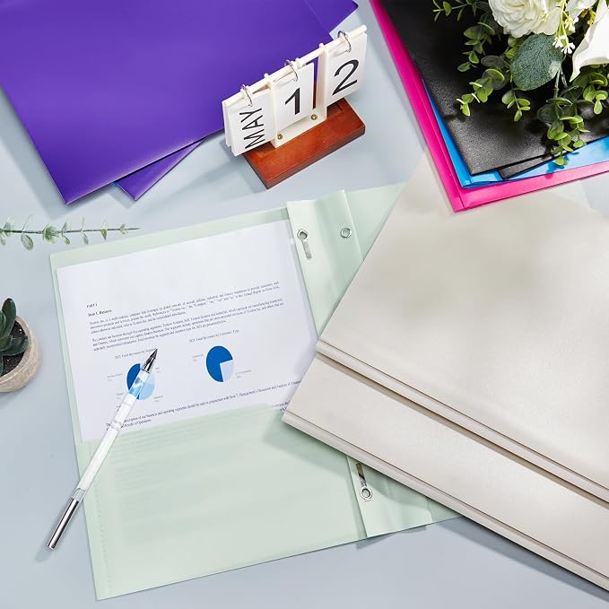 Cholemy 72 Packs Pocket Folders with Prongs Heavy Duty Plastic Folder with Business Card Slot 3 Prong Fasteners for School Office (Soft) - Image 4