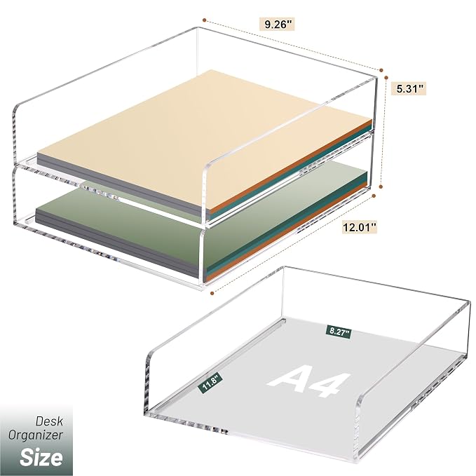 HeZone Paper Organizer Letter Tray, Clear Acrylic Paper Tray, School Teacher Office Supplies Organization, Stackable Desk File Organizer, Classroom Decor and Accessories-2 Pack… - Image 3