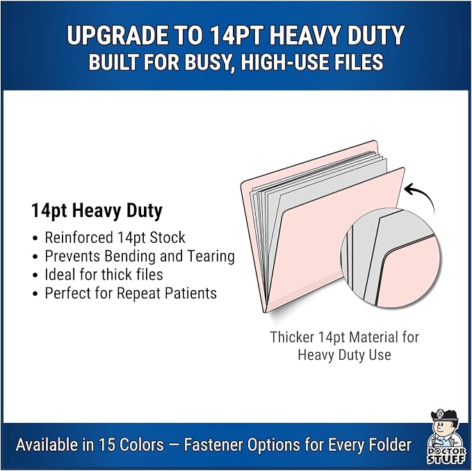 Pink File Folders, Doctor Stuff, Legal Size Reinforced End Tab Folder with 2" Bonded Fastener on Inside Front and Back, 14 pt Stock, Carton of 250 - Image 4