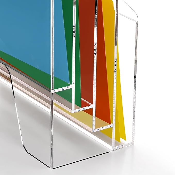 DINGHUO Acrylic Desk File Mail Organizer Wall Mounted, 4-Tier Hanging File Folder Holder, Clear Office Magazine Rack (Adhesive Hooks x 2) - Image 7