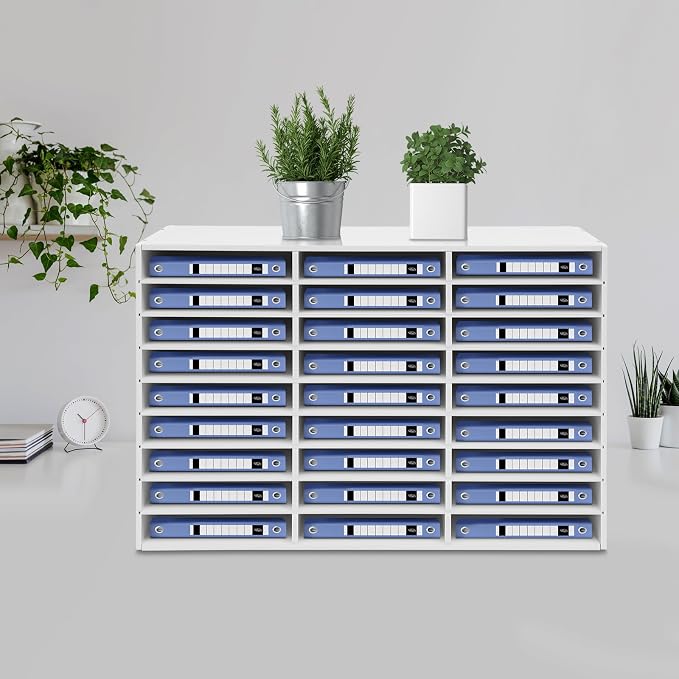 27 Slots Desktop File Sorter Literature Organizer Mail Paper Storage Cabinet Large PVC Classification Display Cabinet for Files Documents Letters, Office School Home Use (White) - Image 2