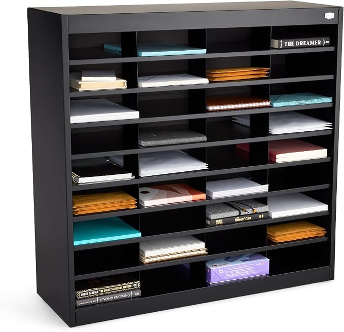 Safco E-Z Stor Literature Organizer, 36 Compartments, Office and Classroom Commercial Grade Steel Mailbox Mail Sorter, Heavy Duty Construction, Black by SafcoProducts