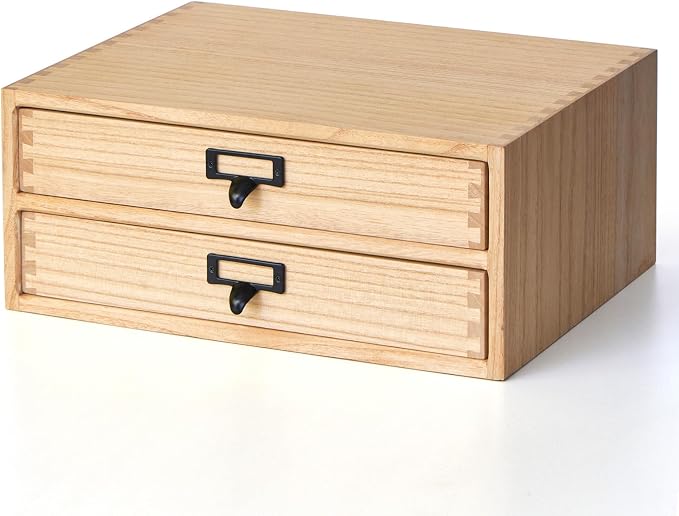 KIRIGEN Solid Wood Desk Organizer with 2 Drawers, Desktop Storage, Natural | 2-Drawer Cabinet for Printer Paper, Mail, Notebooks, and Office Supplies, 13.78 x 10.6 x 5.9 In, Fully Assembled by KIRIGEN