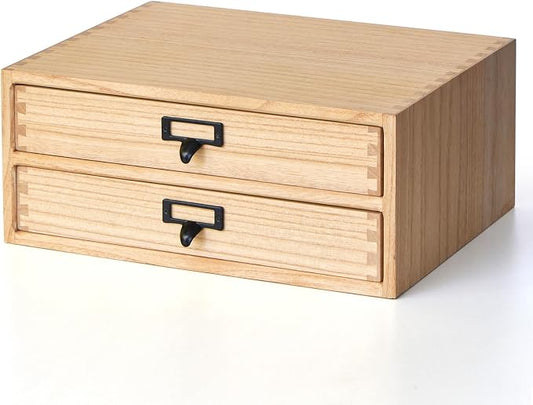 KIRIGEN Solid Wood Desk Organizer with 2 Drawers, Desktop Storage, Natural | 2-Drawer Cabinet for Printer Paper, Mail, Notebooks, and Office Supplies, 13.78 x 10.6 x 5.9 In, Fully Assembled by KIRIGEN