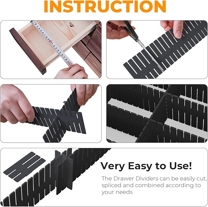 Adjustable Drawer Dividers, Cut to Fit Plastic Organizer Strips, 8-Pack | Plastic Drawer Dividers for Organizing Utensils Socks Underwear Makeup in Kitchen Bedroom Drawers Bins Fridge Compartments - Image 3