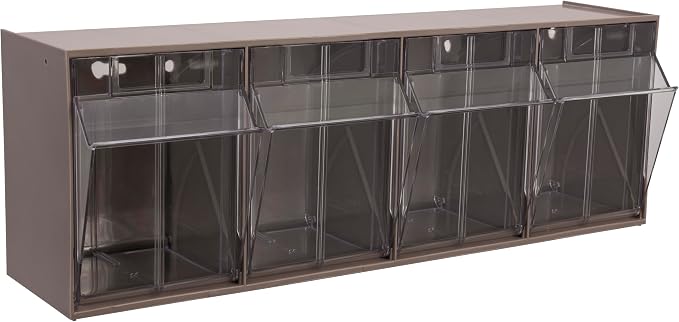 Akro-Mils TiltView Plastic Storage Cabinet with 4 Tilt Out Bins, Horizontal Plastic Parts Organizer, Teacher Toolbox, and Office Supply Organizer, 23-5/8" W x 8-3/16" H x 6-3/4" D, Mocha Raspberry by Akro-Mils