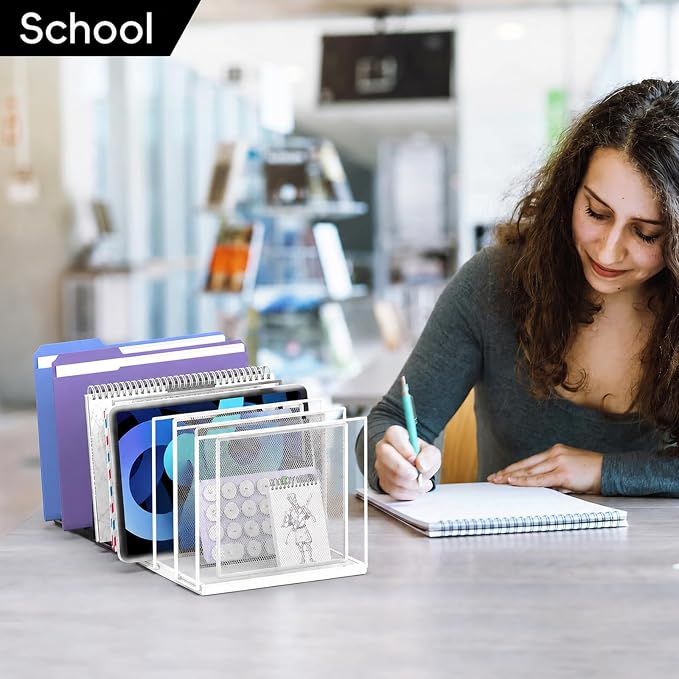 File Organizer for Desk, 7-Section Vertical File Sorter, Paper Holder Organizer Standing Metal File Folder for Office Home Classroom, White - Image 9