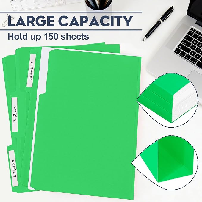 File Folders,150 Pack Letter Size Colored File Folders,8.5" x 11",1/3 Cut Tab,Durable Paper Bulk Folders with Blank Labels,File Folders for Office Business School Home Use,Grass Green - Image 4