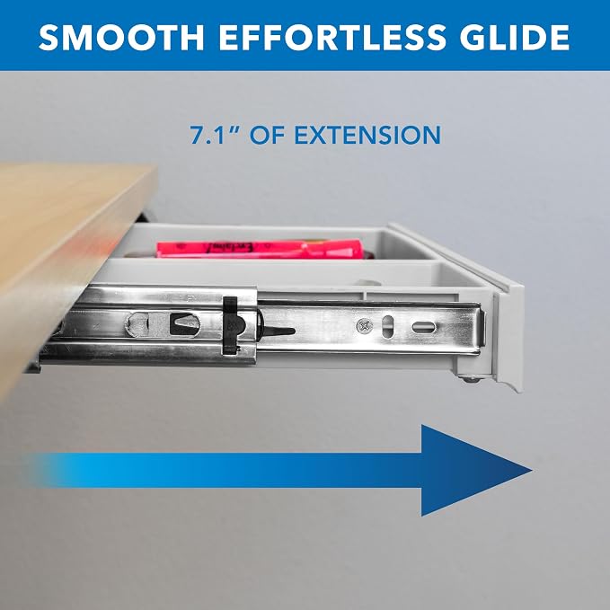 Mount-It! Under Desk Drawer Organizer with 2 Compartments, Shallow Low-Profile Slide-Out Desk Tray, 20.7″ x 8.9″ x 1.8″, Pull-Out Pencil Drawer for Traditional & Standing Desks- White - Image 5