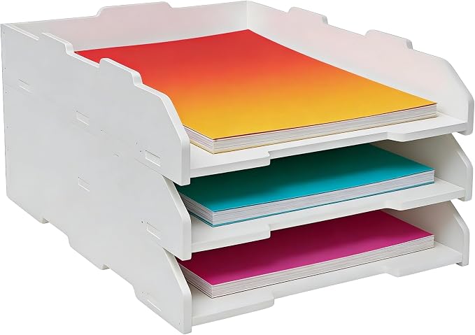 13.39"×17.72"×8.70" Large Capacity Desktop Organizer, Sturdy Stackable Wood File Paper Sorter, Premium Letter Mail Document Storage (3 Tier-Portrait) by Unknown