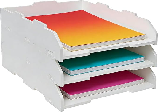 13.39"×17.72"×8.70" Large Capacity Desktop Organizer, Sturdy Stackable Wood File Paper Sorter, Premium Letter Mail Document Storage (3 Tier-Portrait) by Unknown