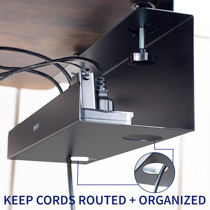 VIVO No Drill Clamp-on 17 inch Power Strip Cable Management Trays, Under Standing Desk Steel Cord Organizer, Black, 2 Pack, DESK-CM6L-2B - Image 2