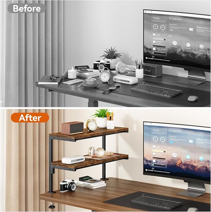 IBUYKE Clamp on Desk Shelf, 22.8” Large Desk Extender Shelves TMZ010H | Tool-Free, Flexible Repositioning,Adjustable, 2-Tier Storage Shelves, for Desktop Accessories,Desk - Image 5