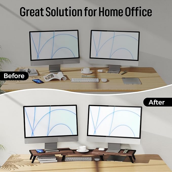 loukin Dual Monitor Stand Riser for Desk, 43.6"×8.2" Computer Stand, Brown | Supports 22 lb, No Installation Required, Water-Resistant Surface, Fits Laptops and Printers, Ergonomic Design - Image 7